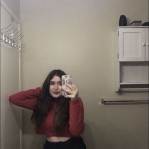 red cropped sweater